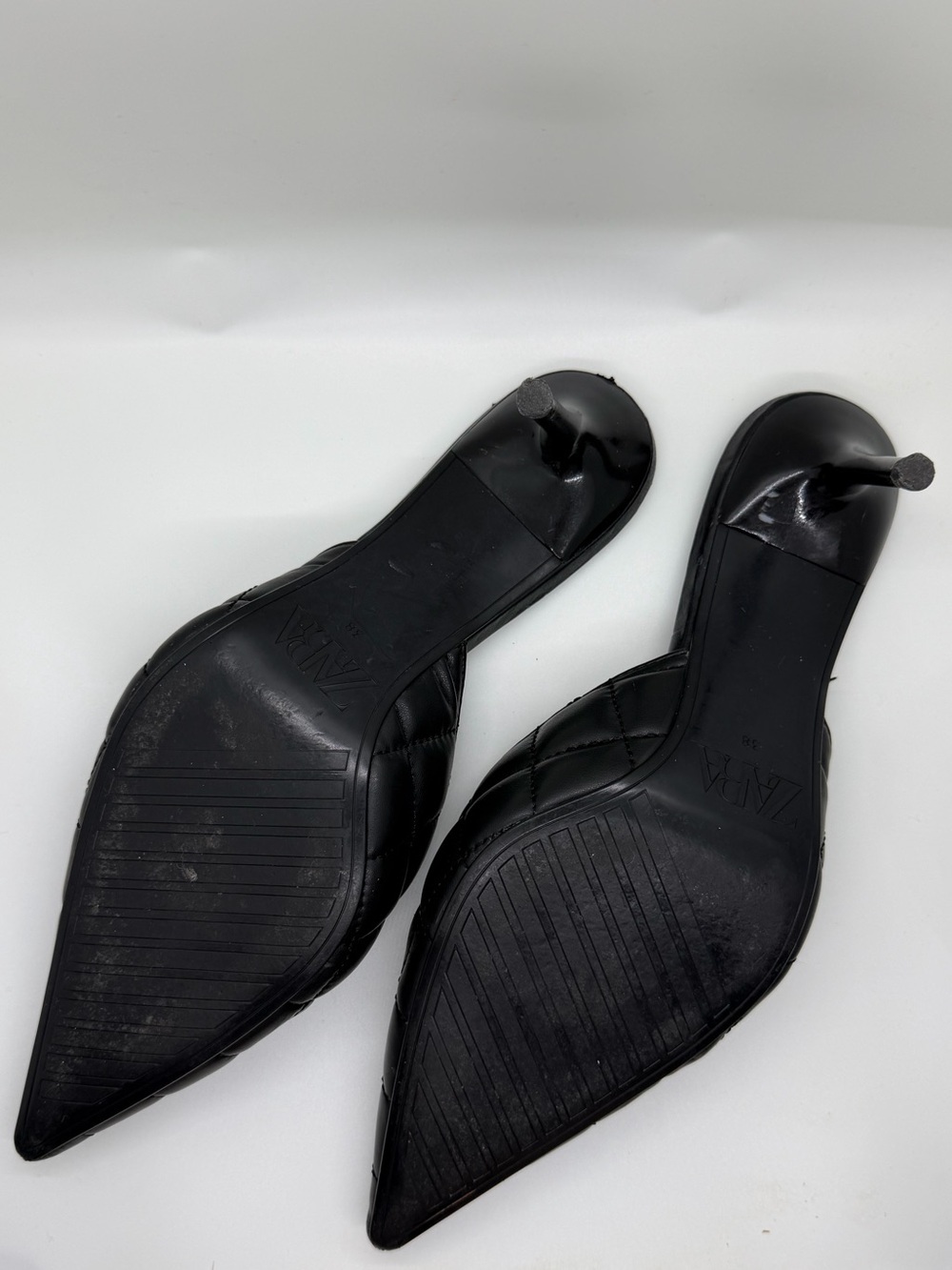 Zara Quilted Black Kitten Heels Size 38 - Picture 5 of 9